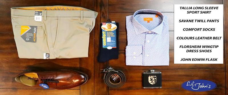 A coordinated dress-casual look — original Lil' John's photograph